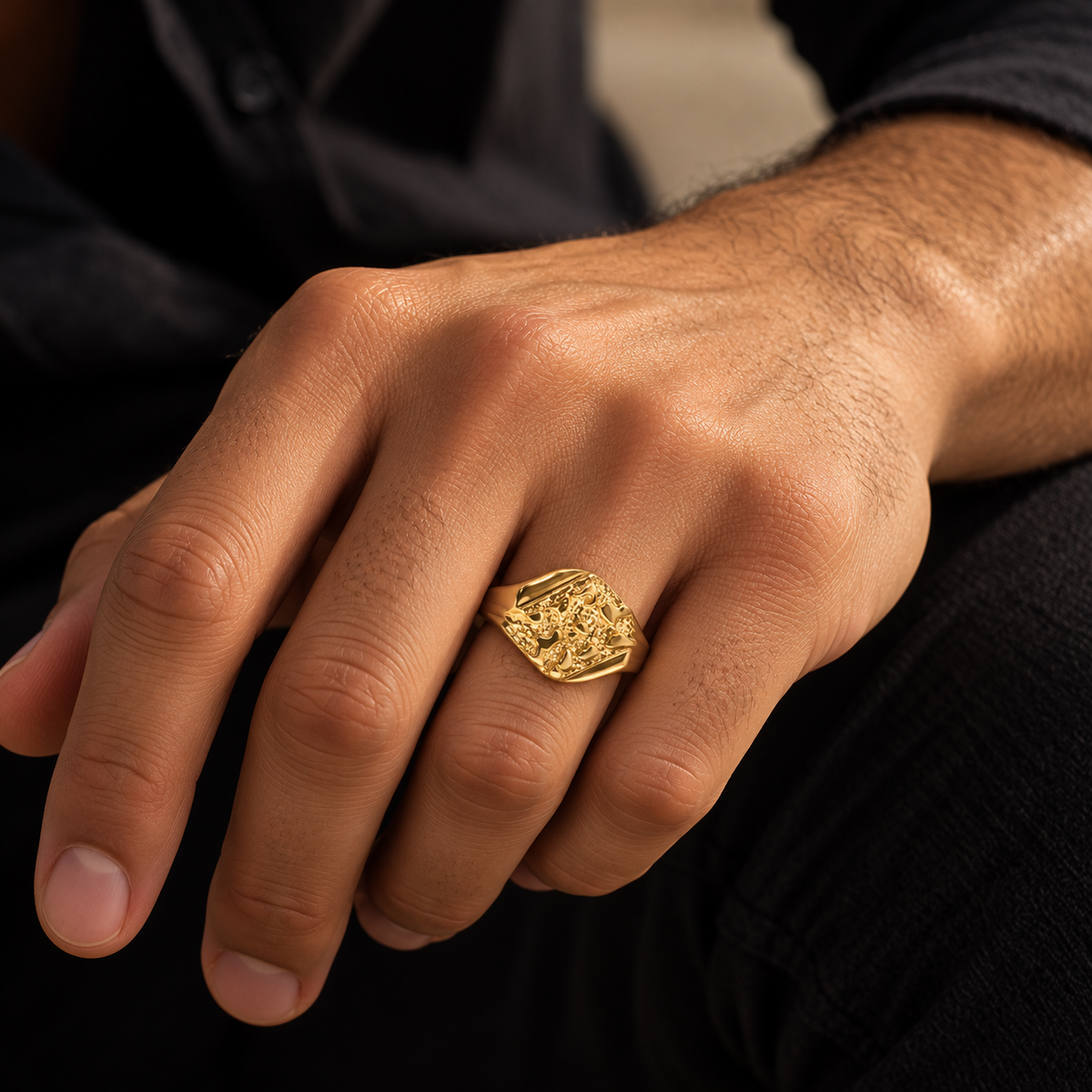 Gold Plated 925 Sterling Silver Men's Nugget Ring - TGR00039GP