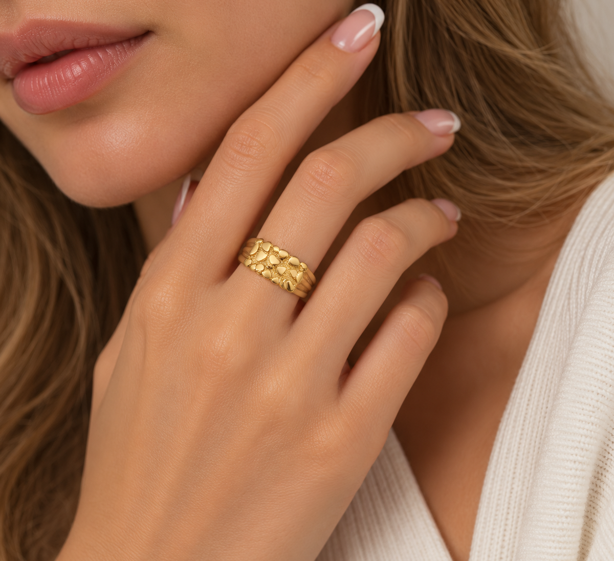 Gold Plated 925 Sterling Silver Classic Nugget Ring - TGR00042GP