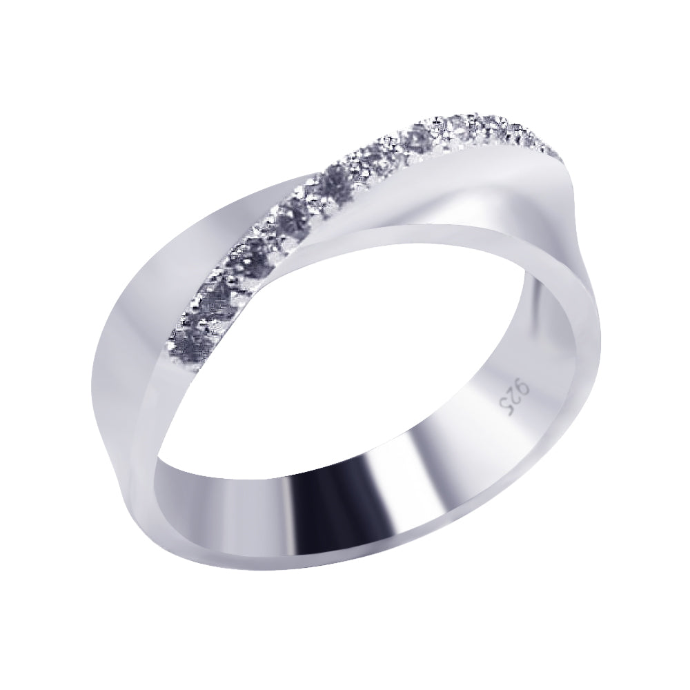 Silver 925 Rhodium Plated CZ Crossed Ring - BGR00109 | Silver