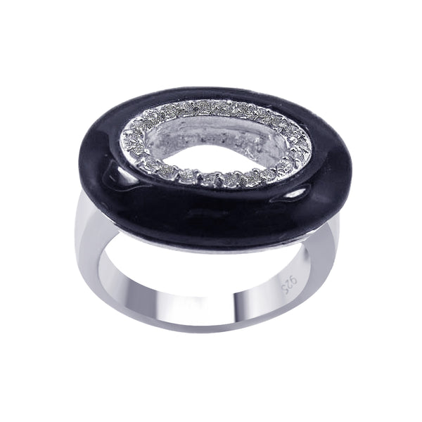 Closeout-Anillo de plata 925 chapado en rodio con circonita transparente y ónix negro abierto - BGR00118