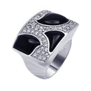 Clearance-Silver 925 Rhodium Plated Black Onyx Clear Pave Set CZ Square Ring - BGR00167