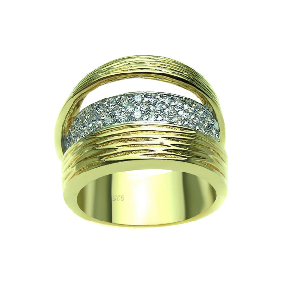 Closeout-Anillo de plata 925 chapado en rodio y oro con pavé transparente - BGR00178