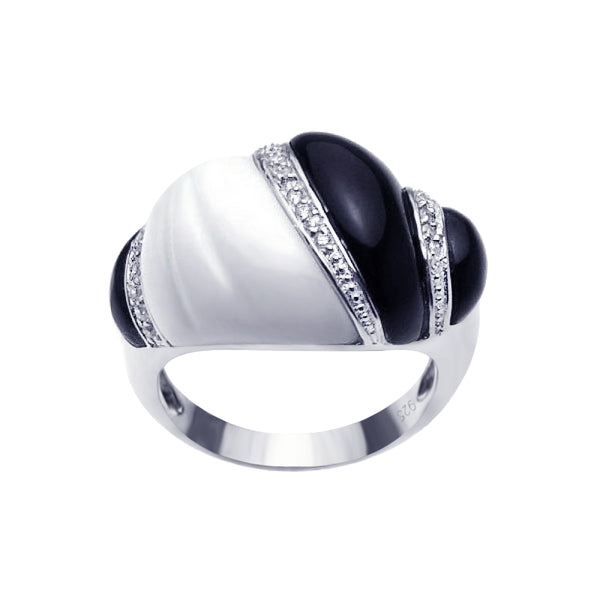 Closeout-Anillo de plata 952 chapado en rodio con circonita transparente en blanco y negro - BGR00184