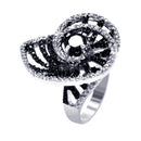Clearance-Silver 925 Rhodium and Black Rhodium Plated 2 Toned Black and Clear CZ Shell Ring - BGR00315