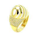 Clearance-Silver 925 Gold Plated White Enamel Clear CZ Stripe Egg Ring - BGR00318