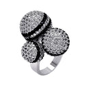 Clearance-Silver 925 Rhodium and Black Rhodium Plated Black and Clear Pave Set CZ Multiple Ball Ring - BGR00355