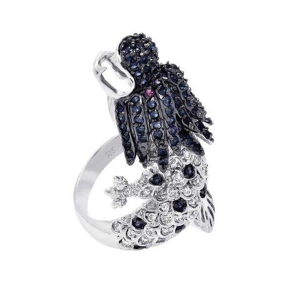 Silver 925 Rhodium and Black Rhodium Plated 2 Toned Multi Colored CZ Dragon Ring - BGR00356