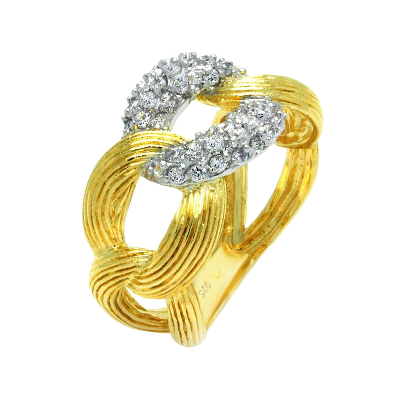 Silver 925 Rhodium and Gold Plated 2 Toned Clear CZ Link Ring - BGR00357