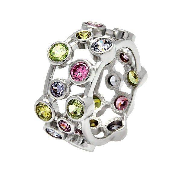 Closeout-Silver 925 Rhodium Plated Multi Colored CZ Eternity Ring - BGR00373