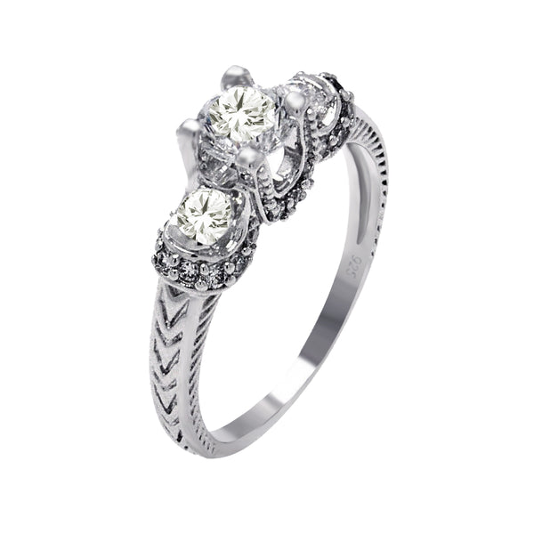 Silver 925 Rhodium Plated Clear CZ Past Present Future Bridal Ring - BGR00376