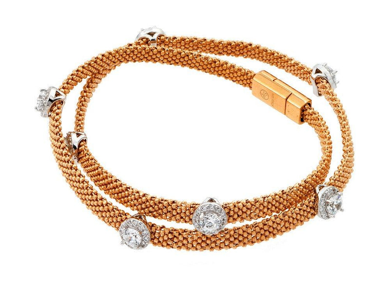 Closeout-Silver 925 Rose Gold Plated Round Clear CZ Double Wrap Beaded Italian Bracelet - PSB000010RGP | Silver Palace Inc.