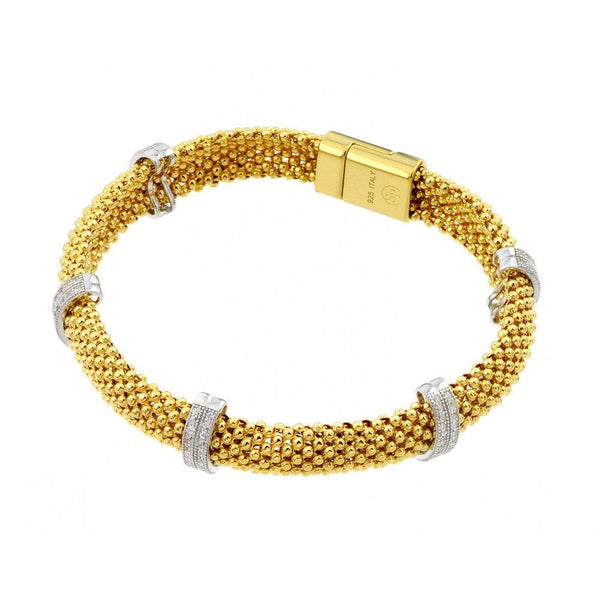 Closeout-Silver 925 Gold Plated Micro Pave Clear CZ Beaded Italian Bracelet - PSB000017GP | Silver Palace Inc.