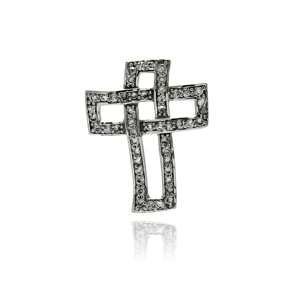 Closeout-Silver 925 Rhodium Plated Open Cross CZ Wire Hanging Pendant - ACP00004 | Silver Palace Inc.