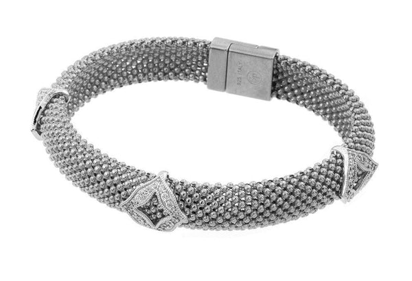 Closeout-Silver 925 Rhodium Plated Micro Pave Diagonal Square Clear CZ Beaded Italian Bracelet - PSB00004 | Silver Palace Inc.