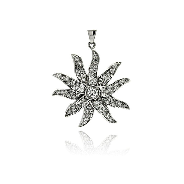 Closeout-Silver 925 Rhodium Plated Flower CZ Wire Dangling Pendant - ACP00005 | Silver Palace Inc.