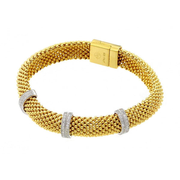 Closeout-Silver 925 Gold Plated Micro Pave Clear CZ Beaded Italian Bracelet - PSB00005GP | Silver Palace Inc.