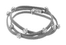 Closeout-Silver 925 Rhodium Plated Clear CZ Double Wrap Beaded Italian Bracelet - PSB00009RH | Silver Palace Inc.