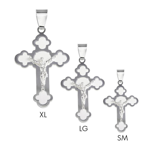 Silver 925 Rhodium Plated High Polished with Matte Finish Rose Cross Pendant - BSP00001 | Silver Palace Inc.