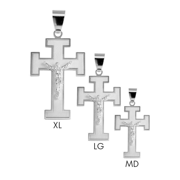Silver 925 High Polished Matte Finished Cross of Lorraine Style Pendant - BSP00032 | Silver Palace Inc.