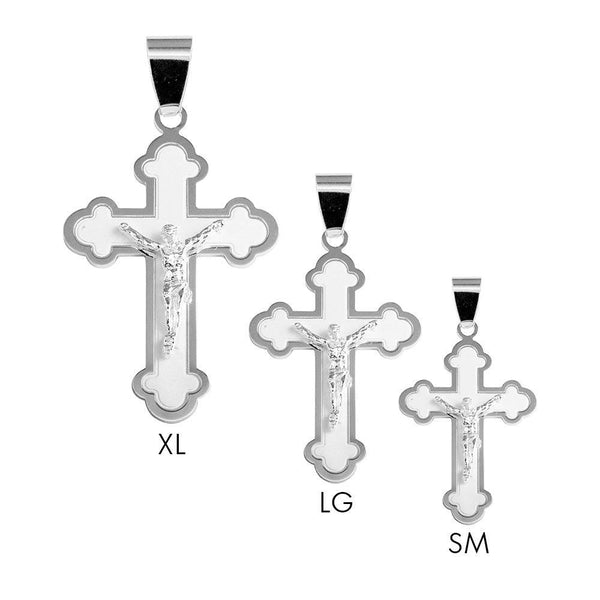 Silver 925 2 Toned High Polished Matte Finish Budded Cross Style Pendant - BSP00034 | Silver Palace Inc.
