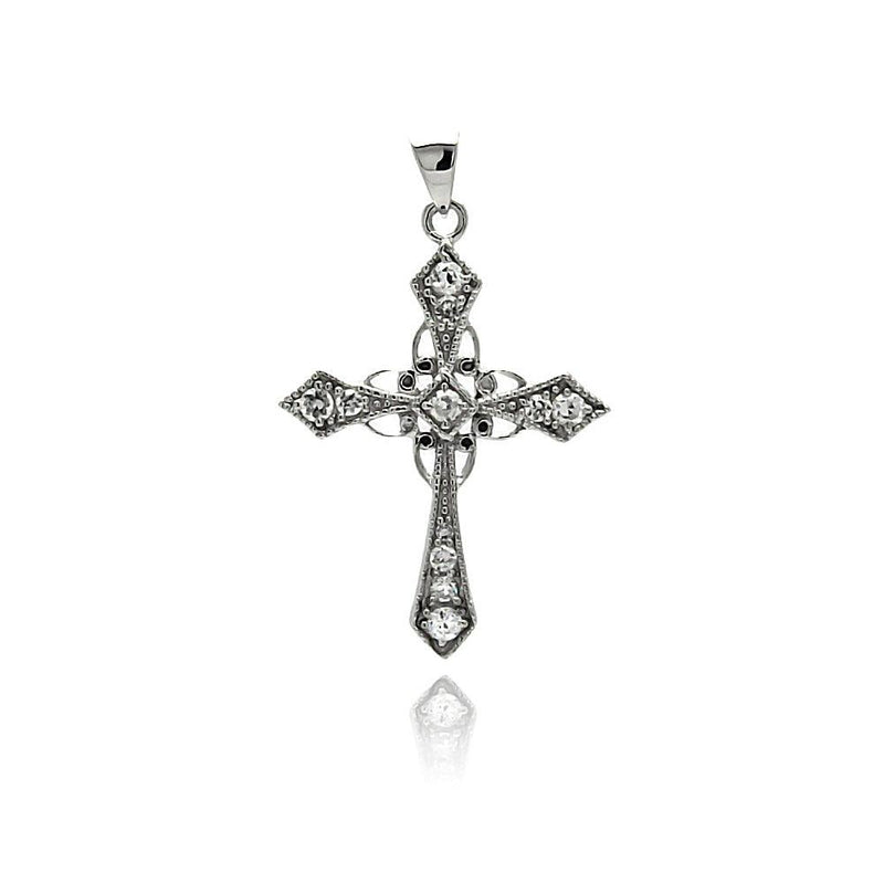 Silver 925 Rhodium Plated Cross CZ Dangling Pendant - ACP00010 | Silver Palace Inc.