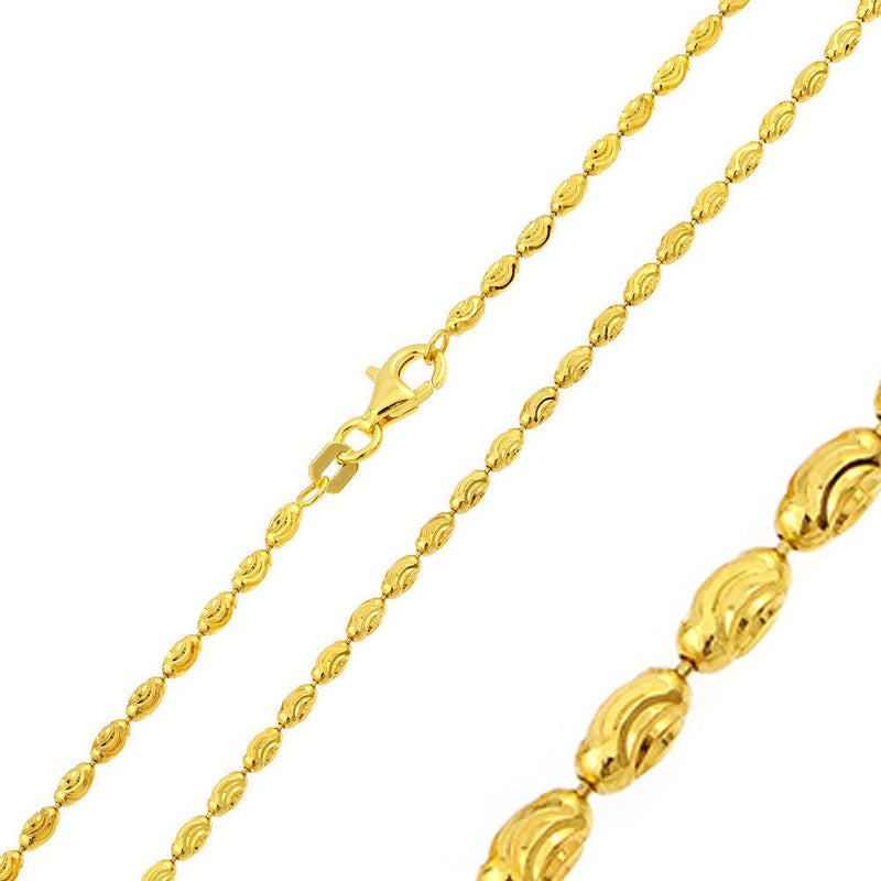 Silver 925 Gold Plated Oval Curved DC Bead Chains - CH324 GP | Silver Palace Inc.