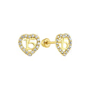 14 Karat Yellow Gold Heart CZ Quinceanera Screw Back Stud Earrings | Silver Palace Inc.