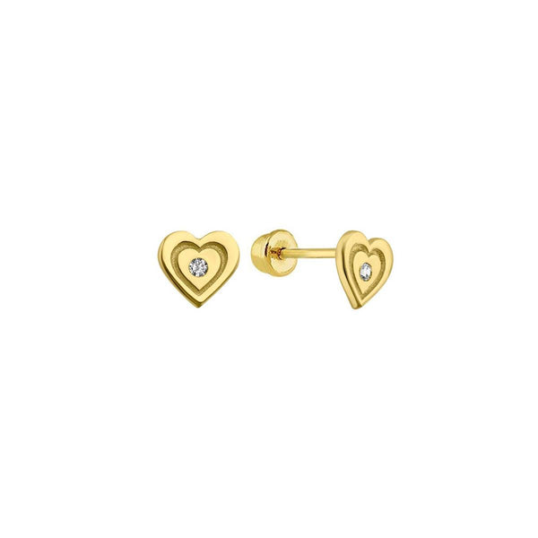 14 Karat Yellow Gold Double Heart CZ Screw Back Stud Earrings | Silver Palace Inc.