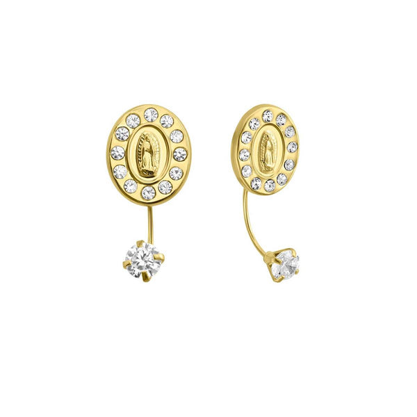 14 Karat Yellow Gold CZ FrontBack Guadalupe Screw Back Earrings | Silver Palace Inc.