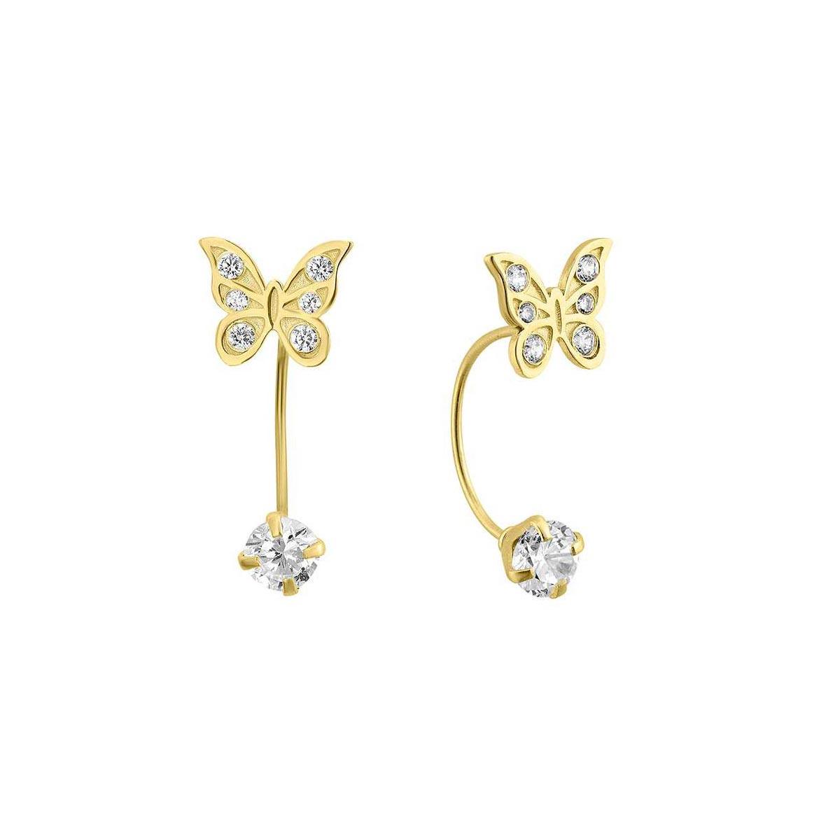 14 Karat Yellow Gold CZ FrontBack Butterfly Screw Back Earrings ...