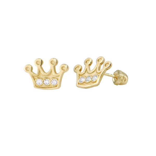 14 Karat Yellow Gold CZ Crown Screw Back Earrings | Silver Palace Inc.