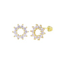 14 Karat Yellow Gold Open Sunflower CZ Screw Back Earrings | Silver Palace Inc.