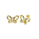 14 Karat Yellow Gold Butterfly CZ Center Screw Back Earrings | Silver Palace Inc.