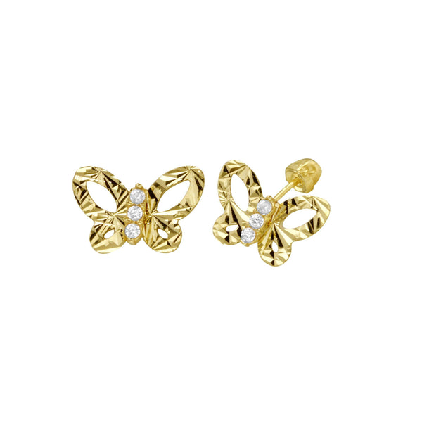 14 Karat Yellow Gold Butterfly CZ Center Screw Back Earrings | Silver Palace Inc.