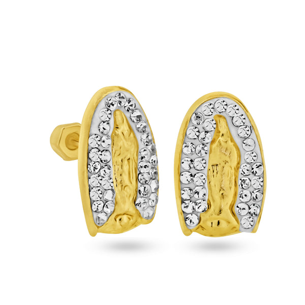 14 Karat Yellow Gold CZ Our Lady of Guadalupe Screw Back Earrings | Silver Palace Inc.