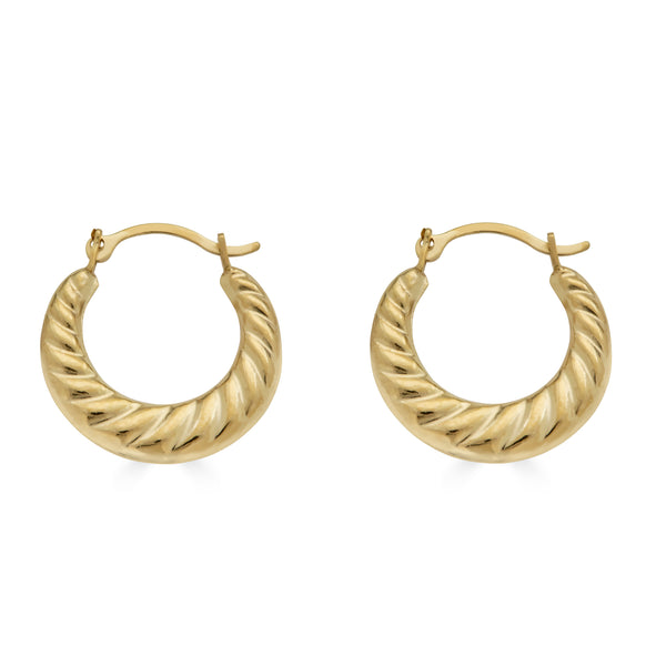 14 Karat Yellow Gold Rope Design Latch Back Hoop Earrings | Silver Palace Inc.