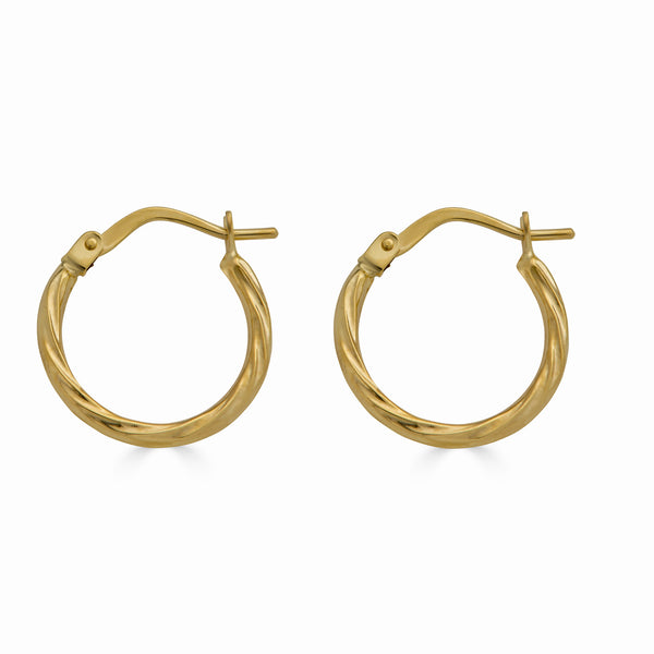 14 Karat Yellow Gold Twisted Design Latch Back Hoop Earrings | Silver Palace Inc.