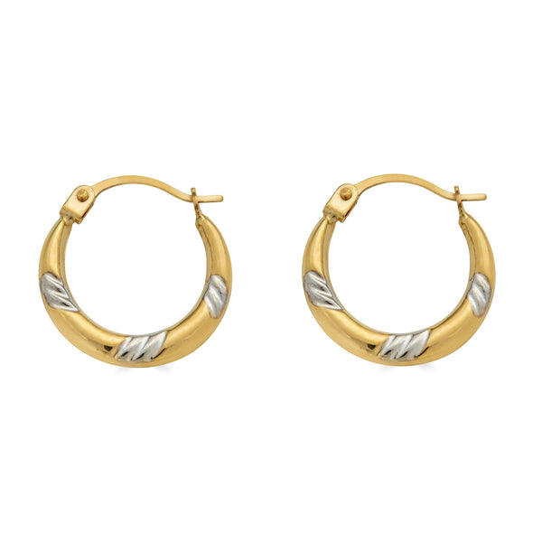 14 Karat Yellow Gold 2T Slashed Design Latch Back Hoop Earrings | Silver Palace Inc.