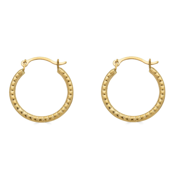 14 Karat Yellow Gold Beaded Design Latch Back Hoop Earrings | Silver Palace Inc.