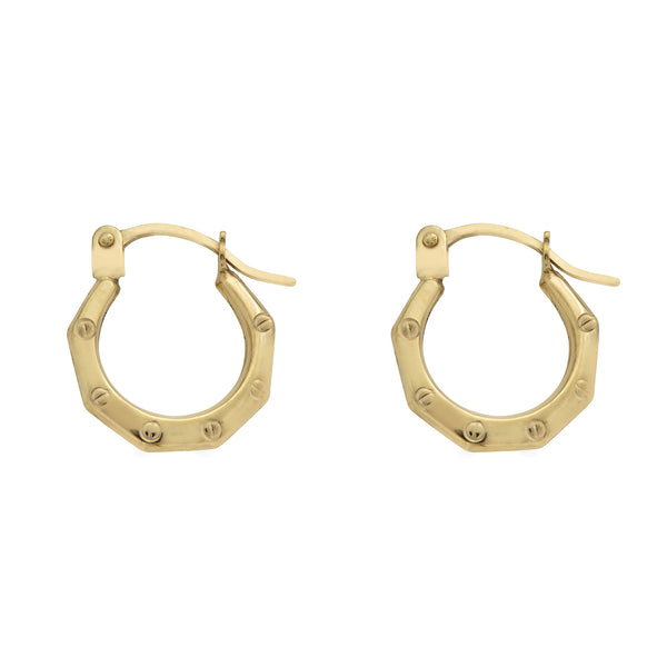 14 Karat Yellow Gold Hexagon Design Latch Back Hoop Earrings | Silver Palace Inc.