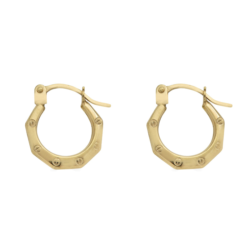 14 Karat Yellow Gold Hexagon Design Latch Back Hoop Earrings | Silver Palace Inc.