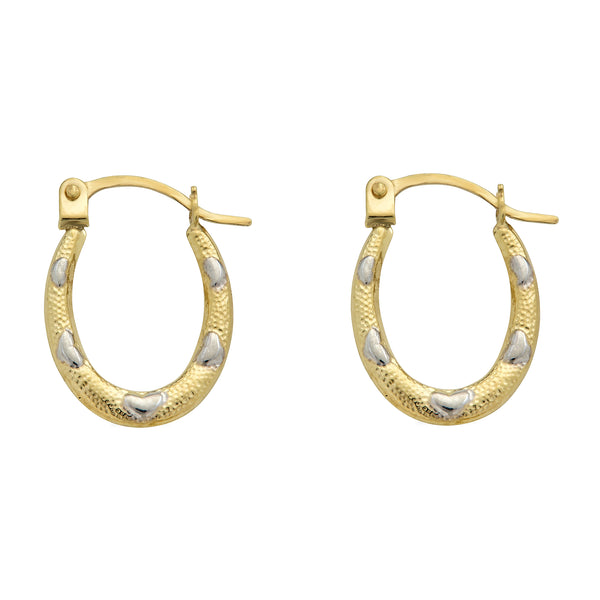 14 Karat Yellow Gold 2T Heart Design Latch Back Hoop Earrings | Silver Palace Inc.