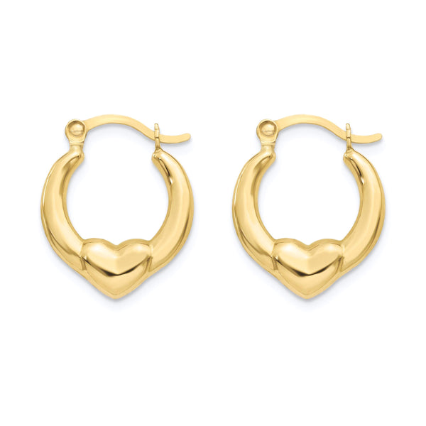 14 Karat Yellow Gold 2T Heart Design Latch Back Hoop Earrings | Silver Palace Inc.