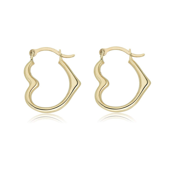 14 Karat Yellow Gold Heart Latch Back Hoop Earrings | Silver Palace Inc.