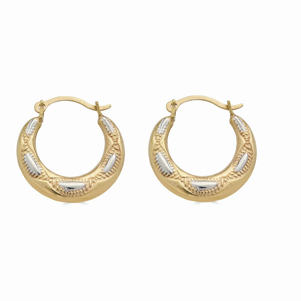 14 Karat Yellow Gold 2T Design Latch Back Hoop Earrings | Silver Palace Inc.