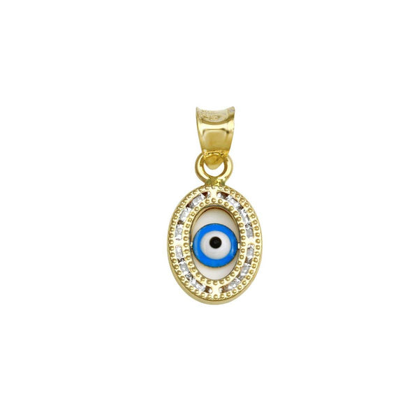 14 Karat Yellow Gold CZ Oval Disc Evil Eye Pendant | Silver Palace Inc.