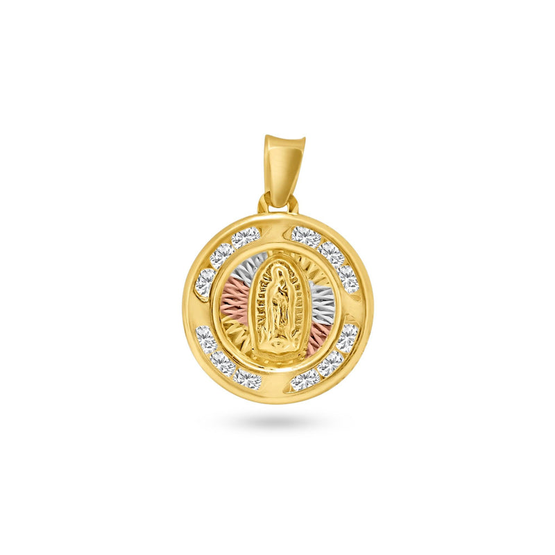 14 Karat Yellow Gold 131mm 3 Tone Diamond Cut CZ Guadalupe Pendant | Silver Palace Inc.