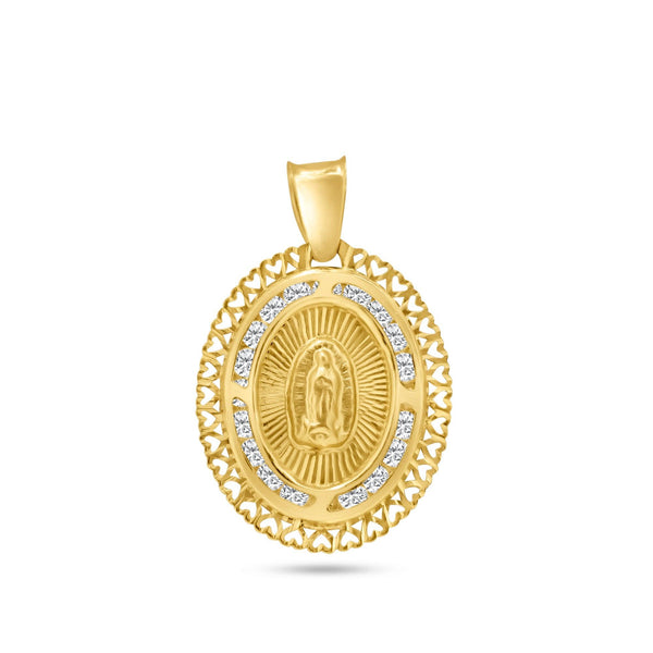 14 Karat Yellow Gold Oval Diamond Cut Filigri CZ Guadalupe Pendant | Silver Palace Inc.