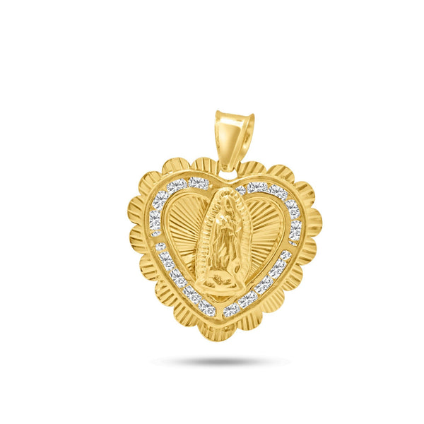 14 Karat Yellow Gold 3 Tone Heart Diamond Cut CZ Guadalupe Pendant | Silver Palace Inc.
