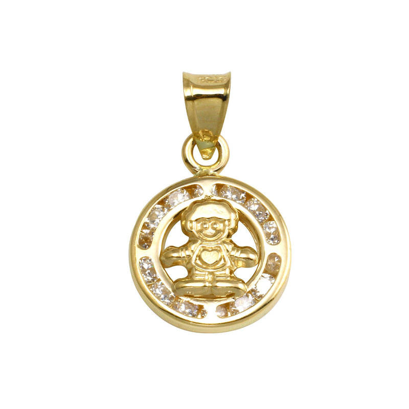 14 Karat Yellow Gold CZ Disc Girl Pendant | Silver Palace Inc.